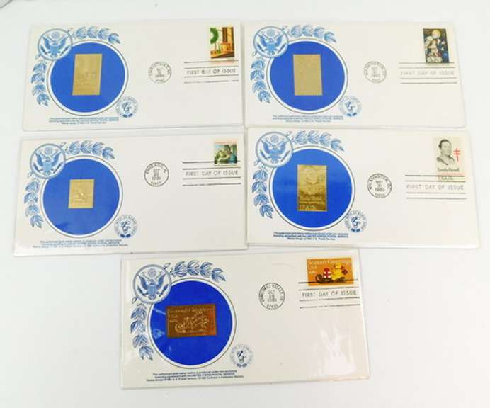 5 Christmas 1st Day Covers & 23KT Gold Foil Stamps