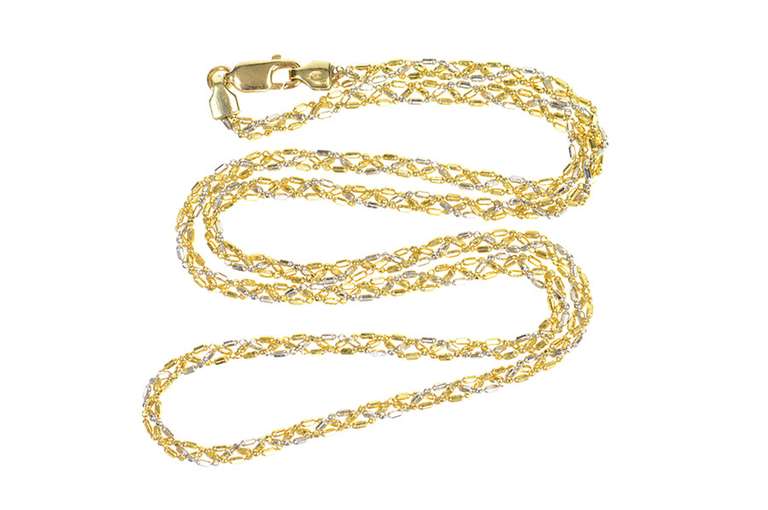 14K Yellow Gold 2.9mm Tri Tone Braided Woven Link Chain Necklace