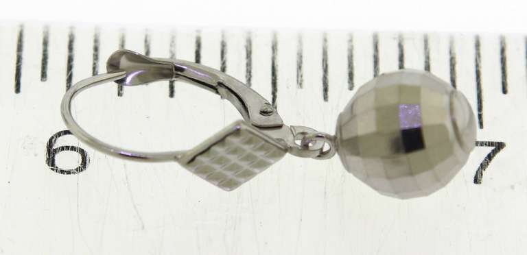 Simple White Gold Faceted Ball Dangle Earrings