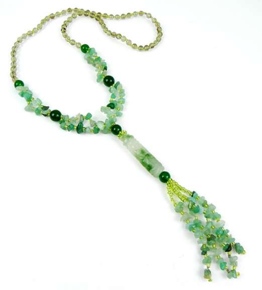 Showstopping Long Jade & Glass Beads Necklace