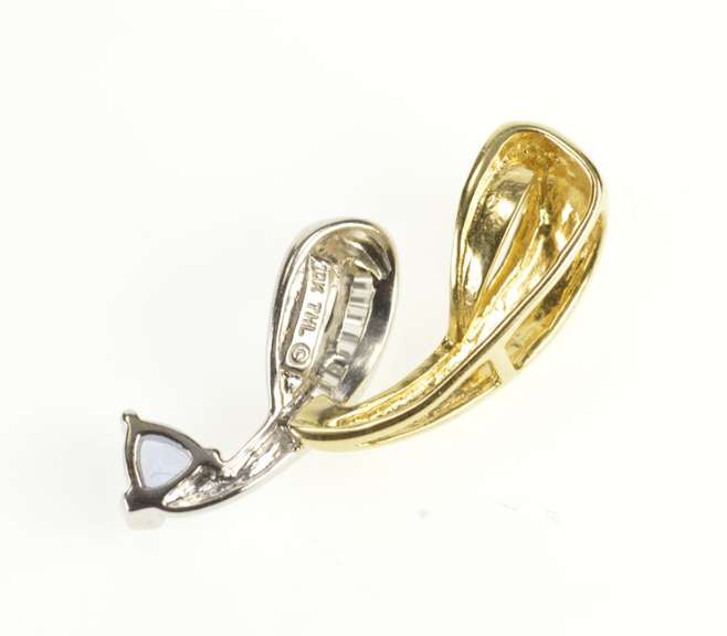 10K Yellow Gold Trillion Tanzanite Two Tone Diamond Swirl Pendant
