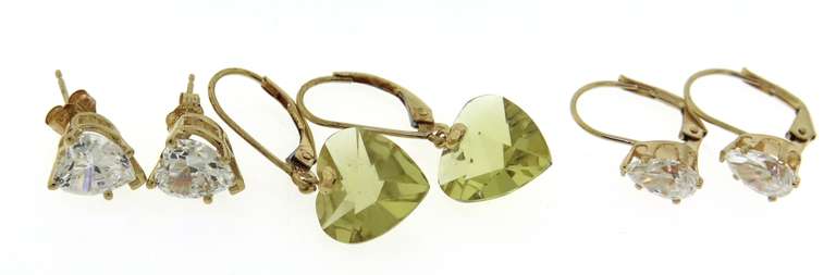 Dainty 14kt YG Set of 3 Cubic Zirconia Earrings