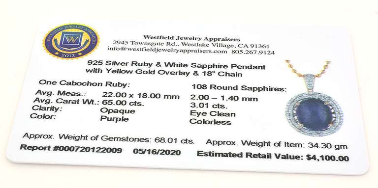 Titanic 65.0CT Ruby & White Sapphire Necklace in Vermeil