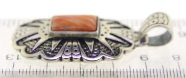 Vintage 925 sterling silver beautiful signed orange agate pendant