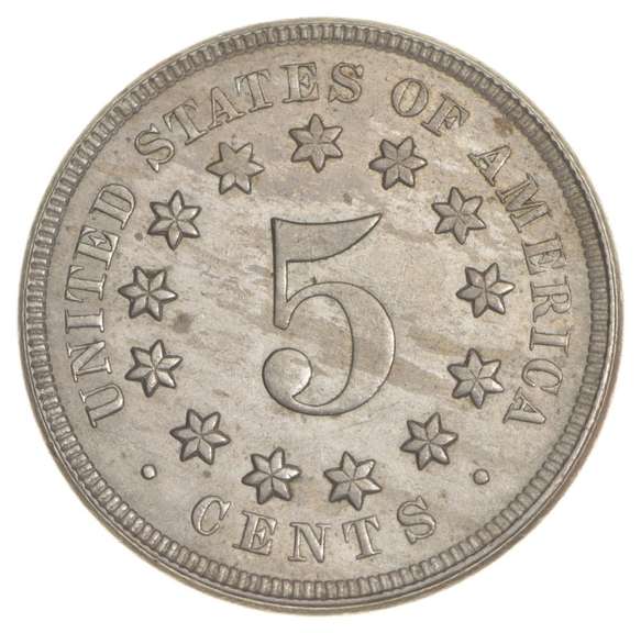 1867 Shield Nickel - NO RAYS