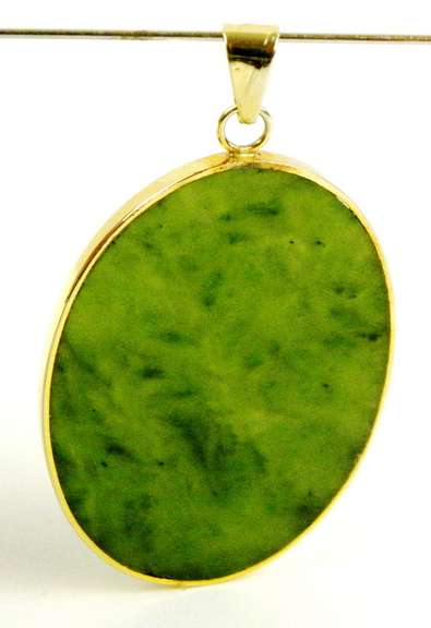 Large Vintage Gold-Filled Carved Jade Pendant