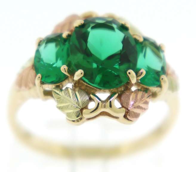 Fancy Green CZ Black Hills Gold Ring
