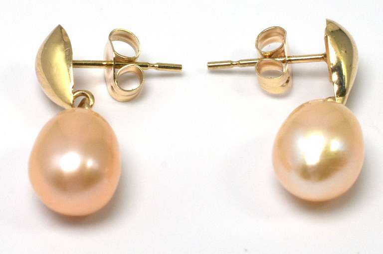 Elegant 14KT Yellow Gold Pearl Teardrop Earrings