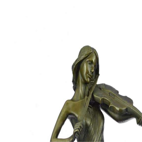 Brown Color Patina Bronze Sculpture Violin Player Viola Musician Marble Figurine