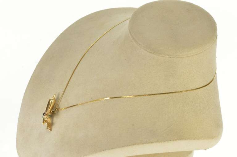 14K Yellow Gold 3D Retro Airplane Garnet Chalcedony Plan Charm/Pendant