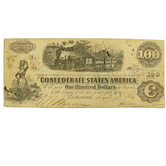 $100 Confederate States Note August 10 1862 Series T-40