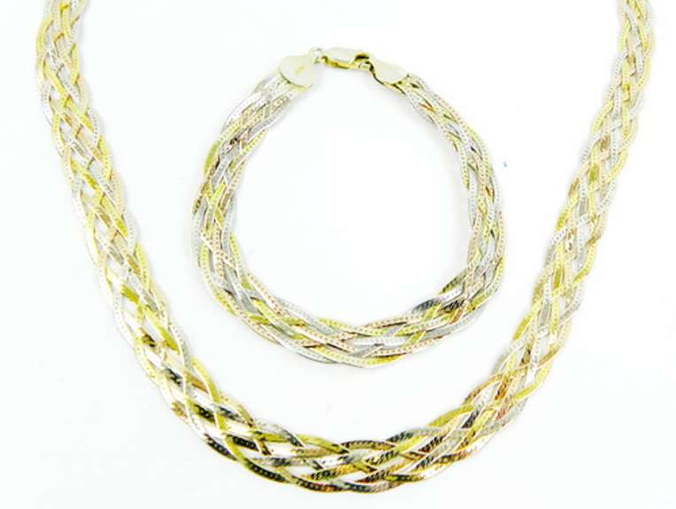 Italian Tri-Color Sterling Woven Necklace & Bracelet