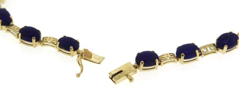 Exciting Oval Lapis Greek Key Line Bracelet