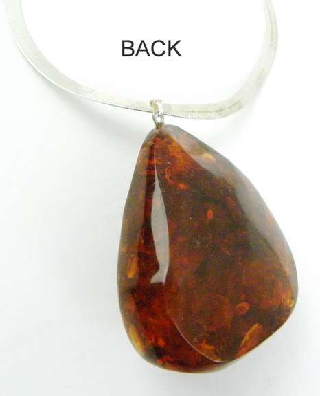 Massive Amber Pendant & Sterling Herringbone Chain