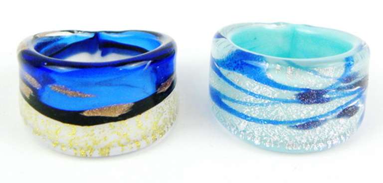2 Murano Art Glass Rings, Size 10