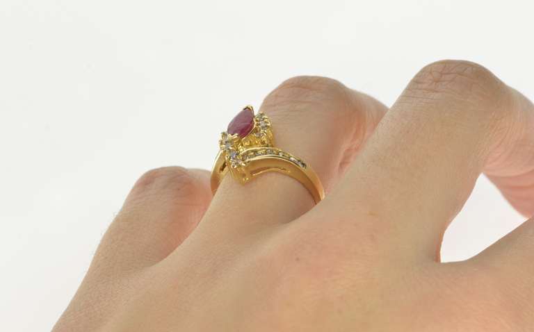 14K Yellow Gold 1.00 Ctw Ruby Diamond Halo Bypass Engagement Ring