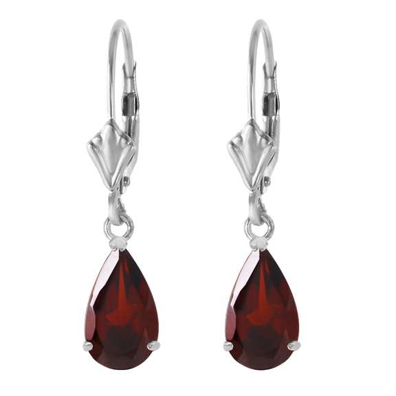 Solid White Gold Leverback Earrings Garnet