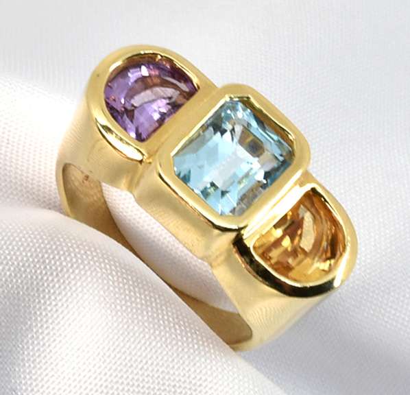 Colorful Blue Topaz, Citrine, & Amethyst Ring