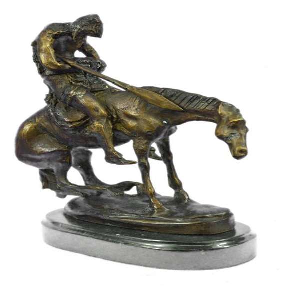 Indian Man with Spear on Horse Bronze Sculpture