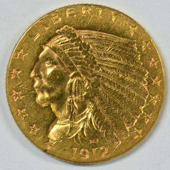 Sharp 1912 US $2.50 Indian Gold Piece. Desirable date
