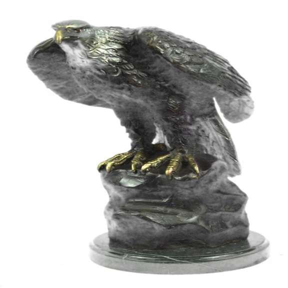 American Eagle Bronze Sculpture on Marble Base Figurine