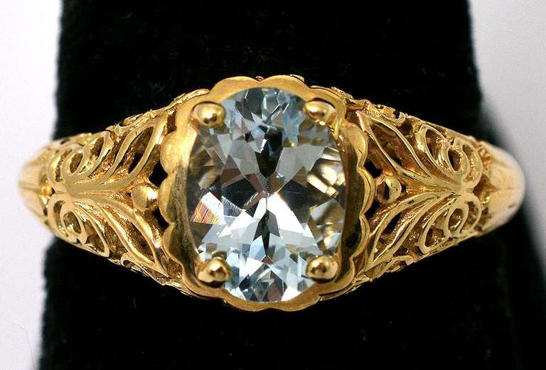 Intricate Aquamarine Ring in 14KT Yellow Gold