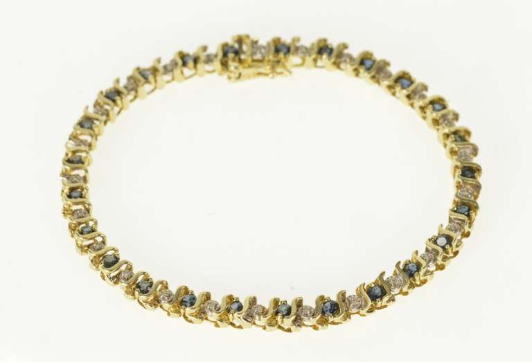 14K Yellow Gold Diamond Sapphire Inset Classic Tennis Bracelet