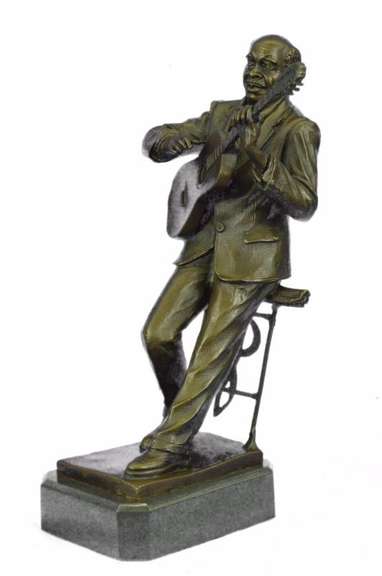 Art Deco Large Black American Music Musician Guitar Player Jazz Bronze Statue