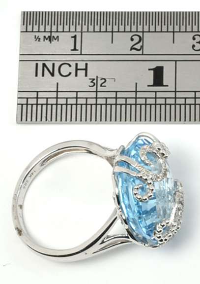 Stylish Blue Topaz & Diamond Ring in 14K WG