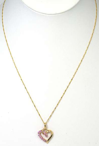 14KT Pink Topaz Heart Pendant & Chain