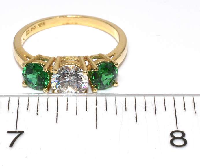 Sparkling Emerald & CZ Ring in 14KT Yellow Gold