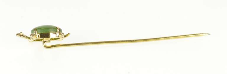 Gold Filled Retro Oval Nephrite Jade 3D Turtle Stick Pin