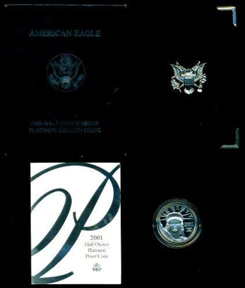 Cameo Gem Proof 2001-W $25 Pure Platinum Eagle. Box/COA