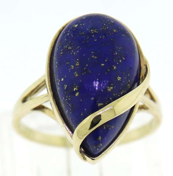 Great Yellow Gold Pear Lapis Ring