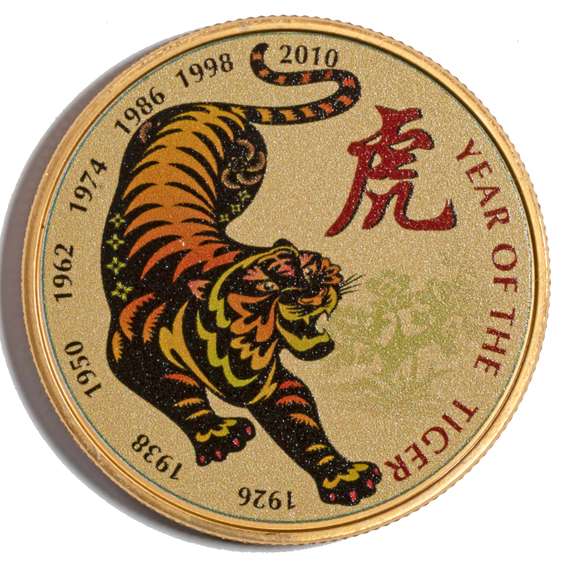 2010 24 K On Top Of 1 Troy Ounce Silver Lunar Tiger Proof