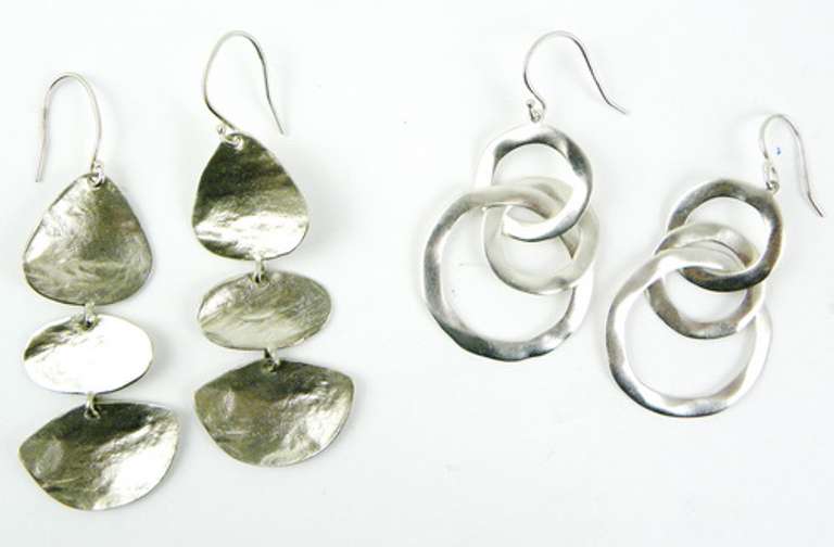 2 Pairs of Long Dangly Sterling Silver Earrings
