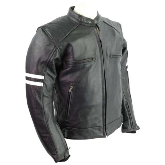 LEATHER VENTED SCOOTER JACKET W/ STRIPES
