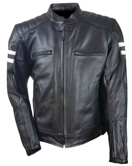 LEATHER VENTED SCOOTER JACKET W/ STRIPES