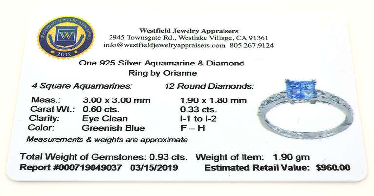 Sparkly Aquamarine & Diamond Ring in Sterling Silver