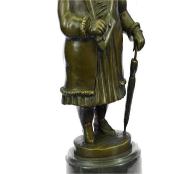 Woman Bronze Figurine on Marble Base Statue