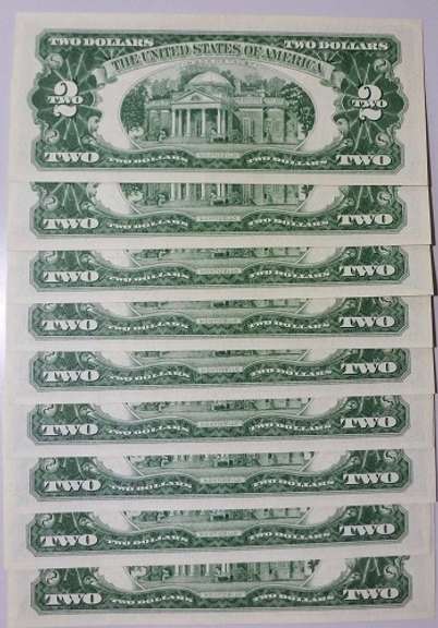 (9) Gem Crisp 1963 $2 Red Seal Notes Consecutive Serial Numbers!