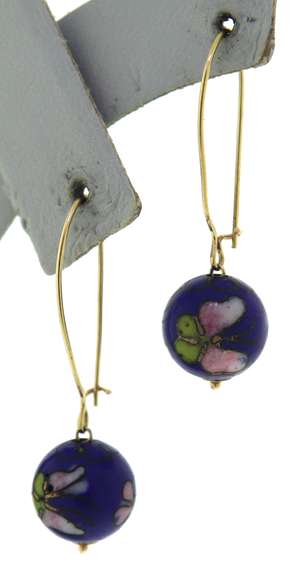Blue Enamel Cloisonne Bead Earrings