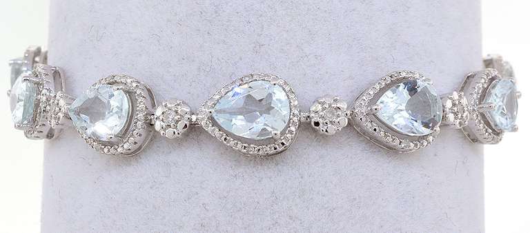 Very Handsome Aquamarine & Diamond Bracelet in Sterling Silver