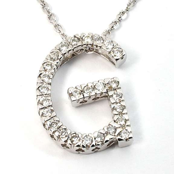G Initial Pendant Necklace with Diamonds in 14K WG