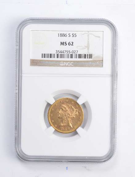 MS62 1886-S $5.00 Liberty Head Gold Half Eagle - Graded NGC