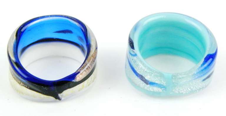 2 Murano Art Glass Rings, Size 10