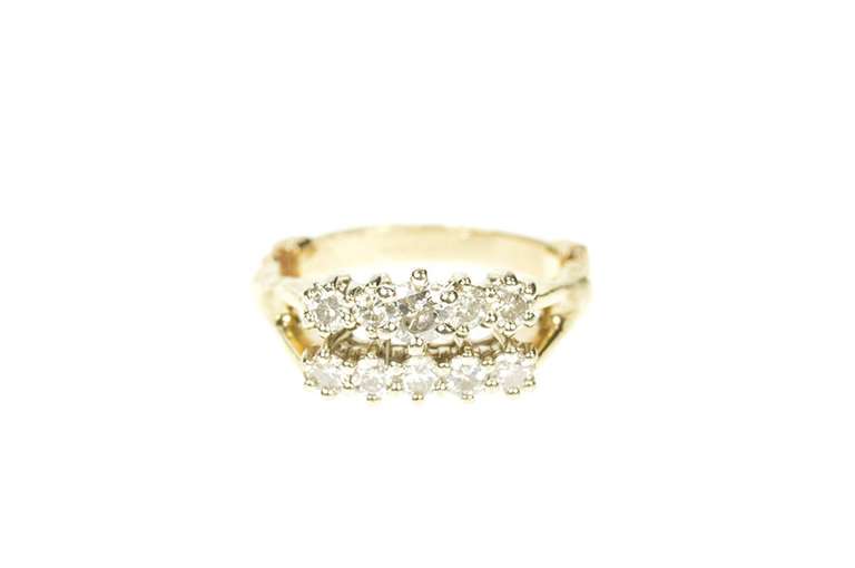 14K Yellow Gold 1950's 0.88 Ctw Diamond Engagement Bridal Set Ring