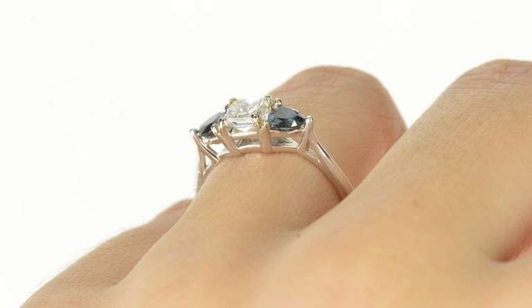 14K White Gold 1.72 Ctw Brilliant Diamond Sapphire Engagement Ring