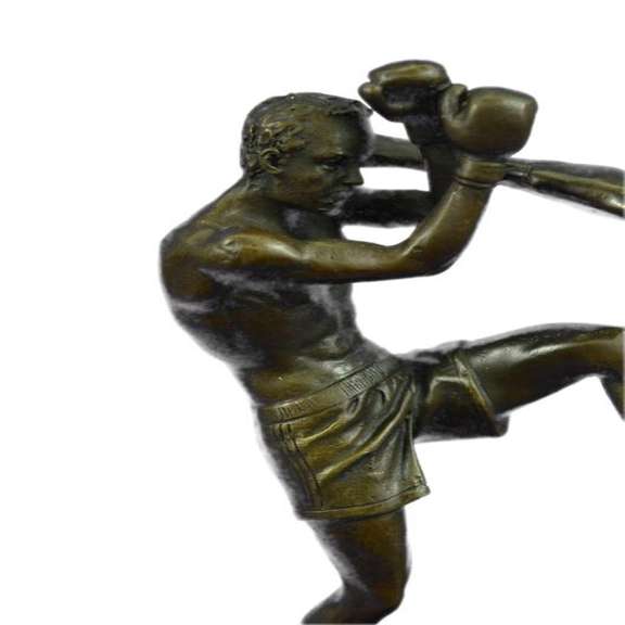 Kick Boxers Bronze Sculpture on Marble Base Figurine
