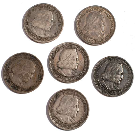 6 Columbian Expo Commemerotive Silver Halves